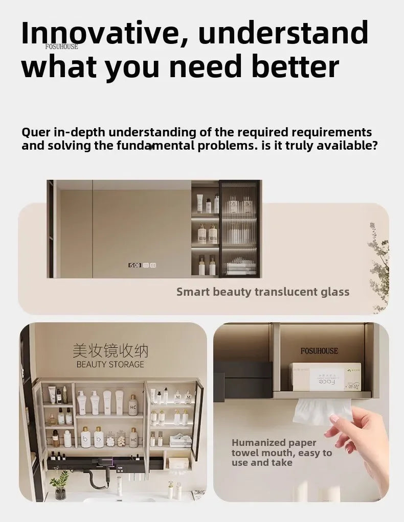 Smart Bathroom Mirror Storage Cabinet Light Bathroom Mirror