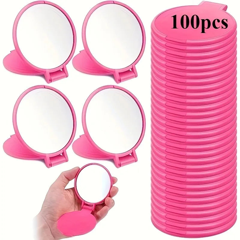100pcs Mini Folding Makeup Mirror Circular Pocket Mirror
