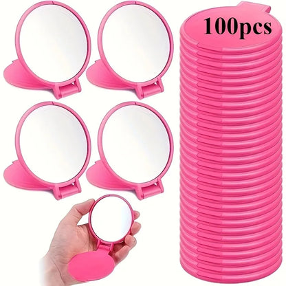 100pcs Mini Folding Makeup Mirror Circular Pocket Mirror