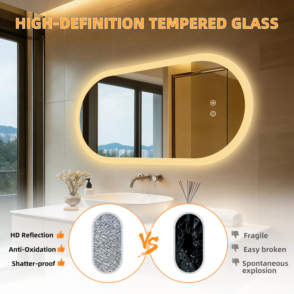 Led Bathroom Mirror Smart Anti-Fog Dimmable Led Lighted
