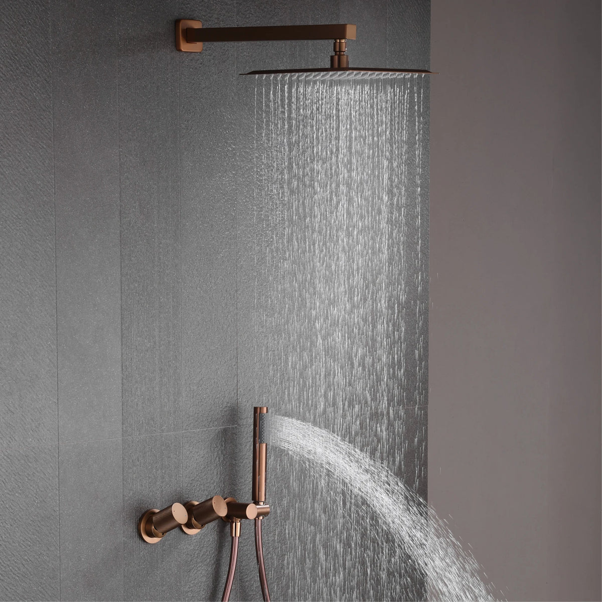 Luxury Bathroom Brass Gun Grey Wall-Mounted Shower System
