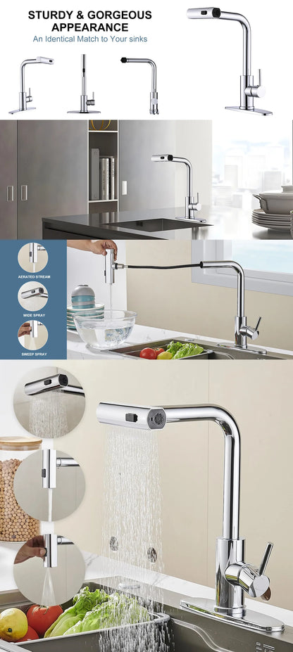 Touch Waterfall Faucet Brushed Gold Cold Pull Out