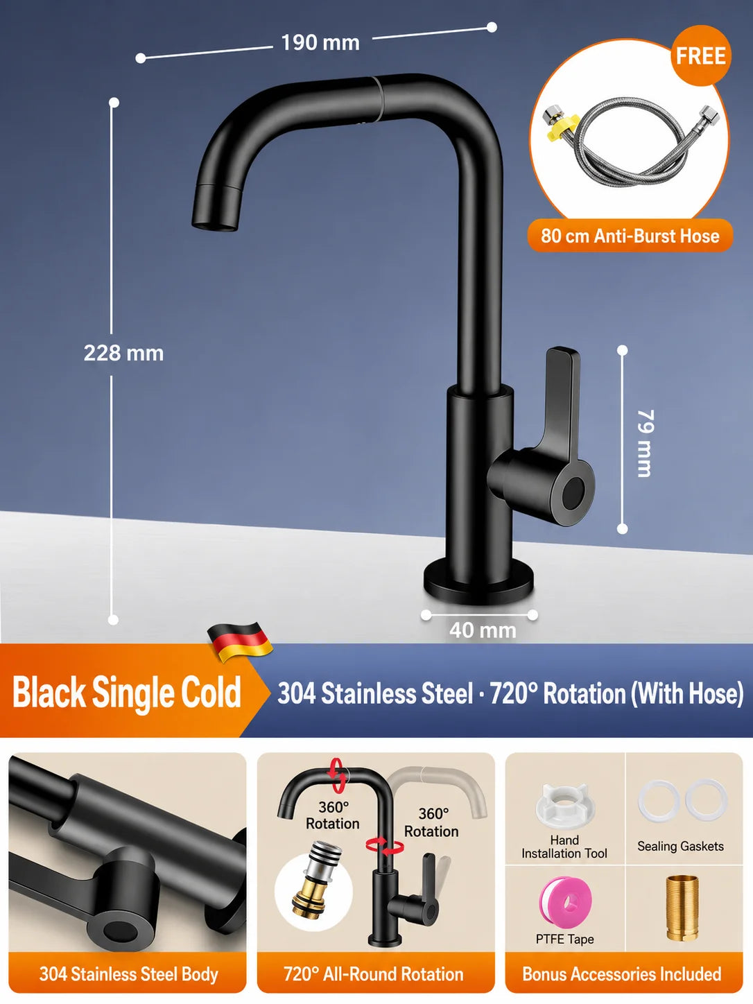 Brass Basin Faucet Gunmetal Gray Bathroom Faucet Cold