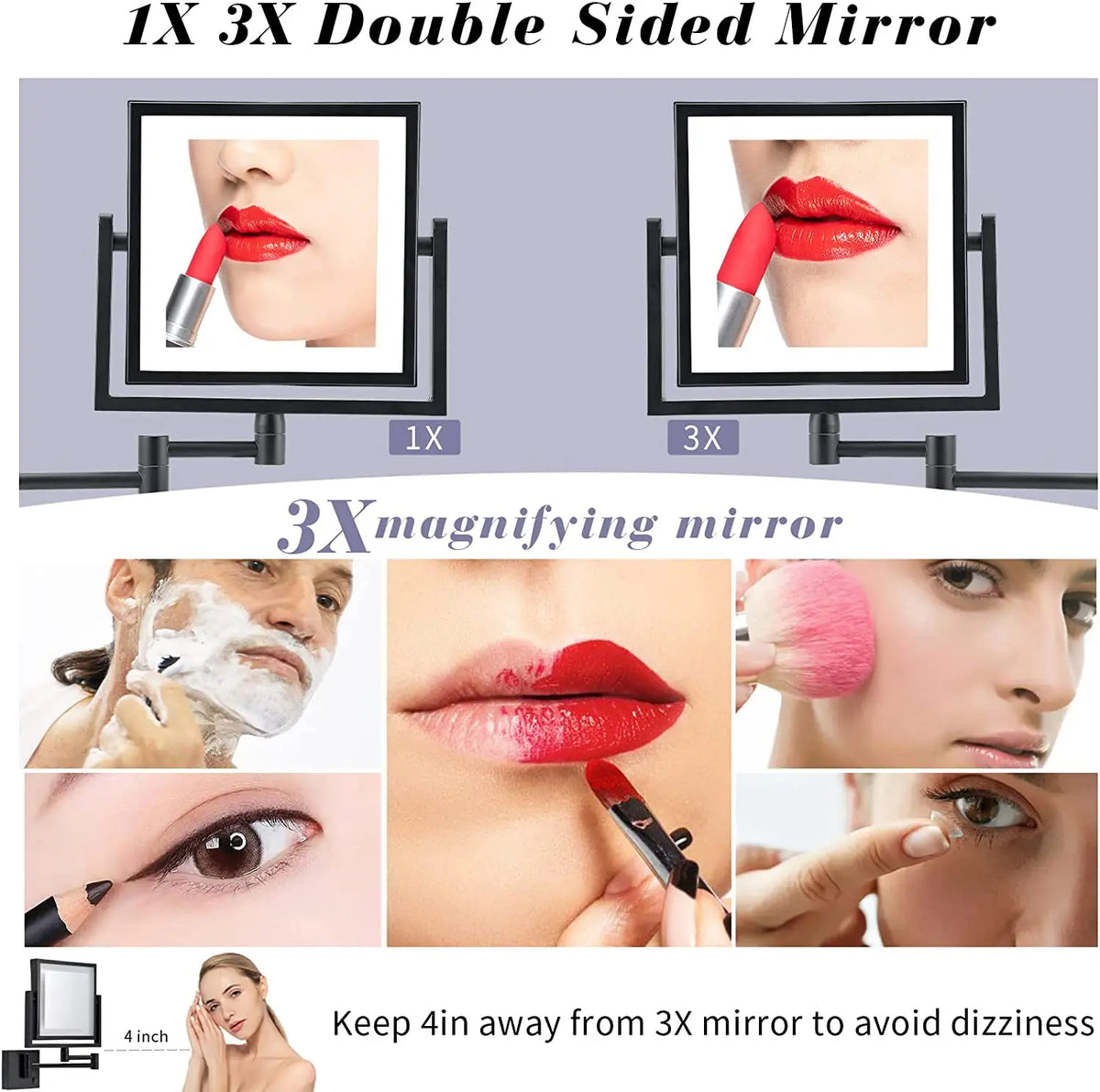Led Bathroom Mirror 3x Magnifying Dual Arm Extendable