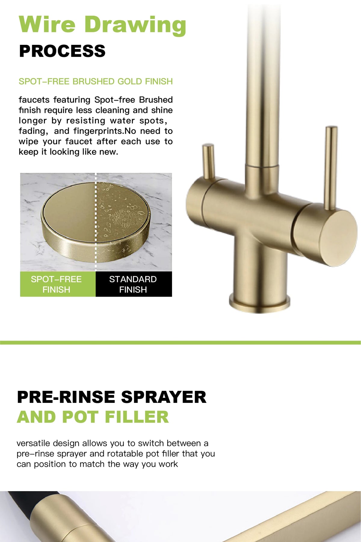 Modern Brushed Gold Brass Faucet Water Filtration Design
