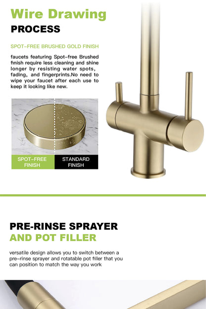 Modern Brushed Gold Brass Faucet Water Filtration Design