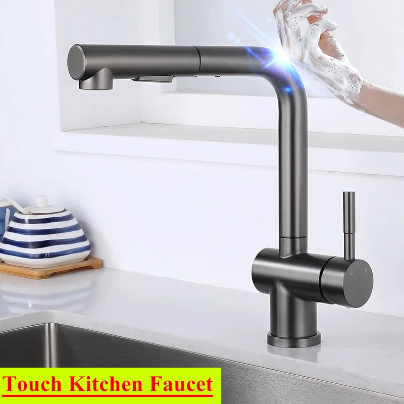 Touch On Pull Out Sink Faucet Stainless Steel