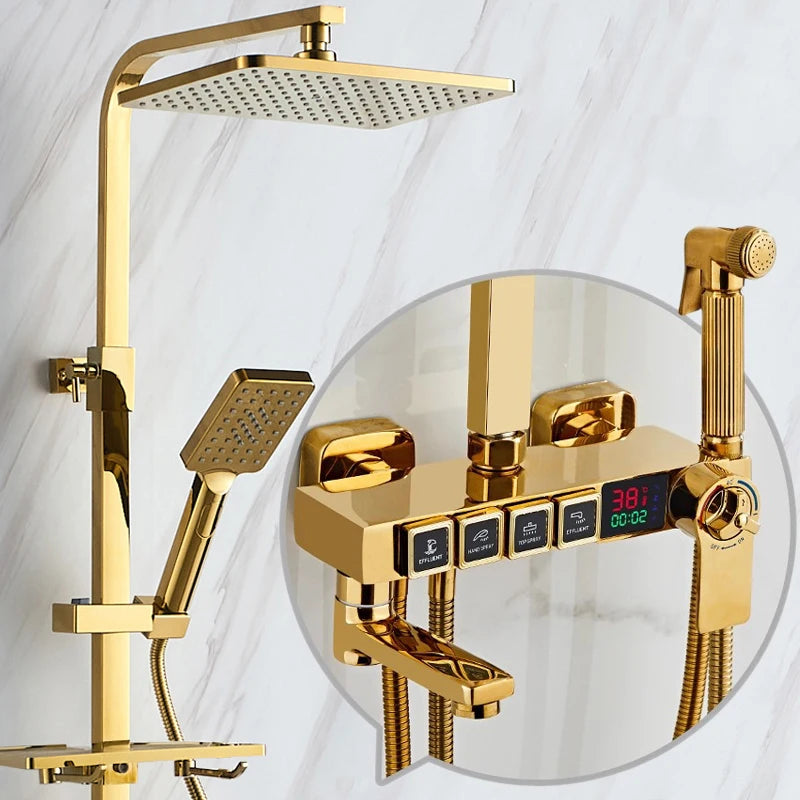 Luxury Cold Digital Bathroom Shower System Thermostatic Brass