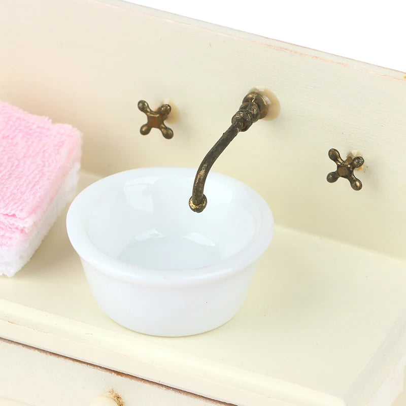 12 Dollhouse Miniature Wooden Bathroom Sink Cabinet Wash