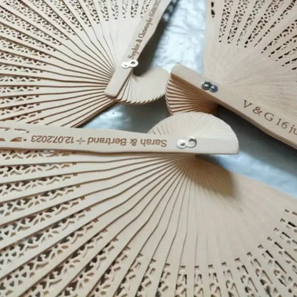 Personalized Folding Wooden Hand Fans Custom Engraved Wedding