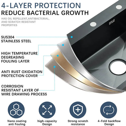 Stainless Steel Waterfall Sink Large Slot Integrated Faucet