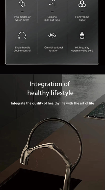 Luxury Gunmetal Brass Faucet Led Display Sensor&Pull-Out