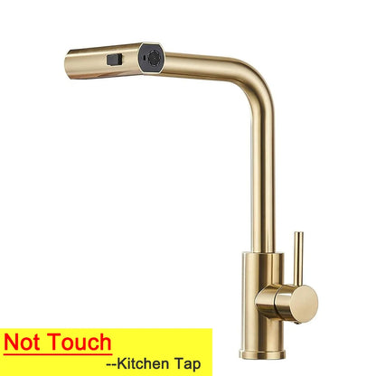 Touch Waterfall Faucet Brushed Gold Cold Pull Out