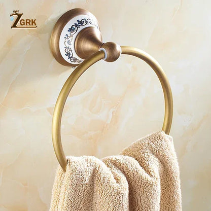 Zgrk Antique Bathroom Carved Brass Hardware Wall Mounted