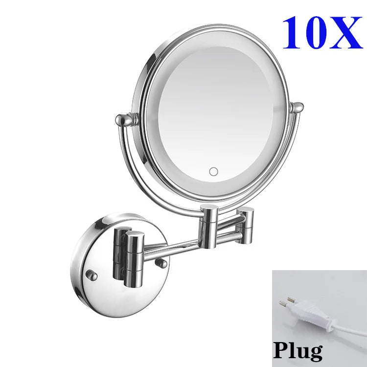 10x Magnifying Led Folding Bathroom Mirrors Walll Mounted