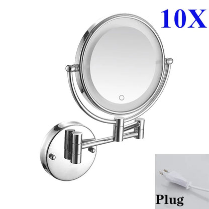 10x Magnifying Led Folding Bathroom Mirrors Walll Mounted