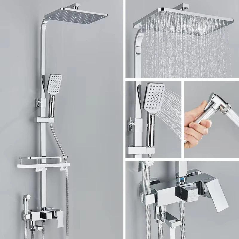 Black Chrome 3/4-Way Shower Faucet Rainfall Shower Cold