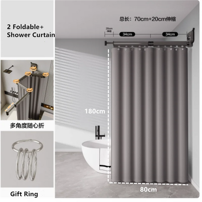 Suction Cup Shower Curtain Rod Foldable Adhesive Drilling