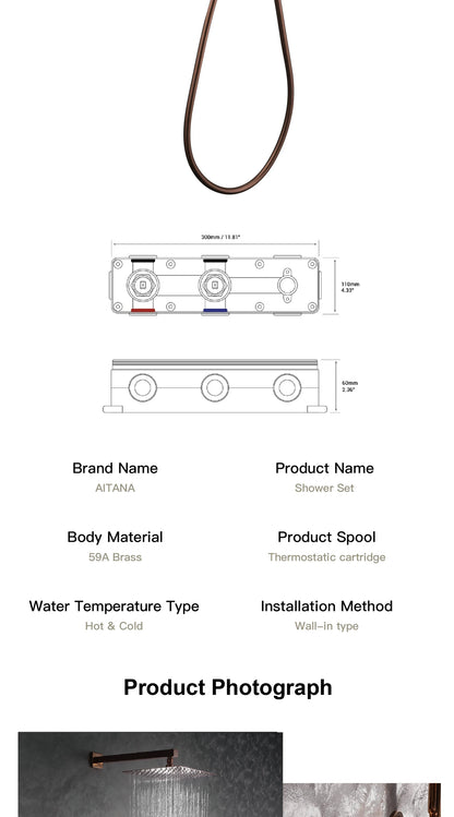 Modern Brass 2-Function Shower System Wall-Embedded Chrome Finish