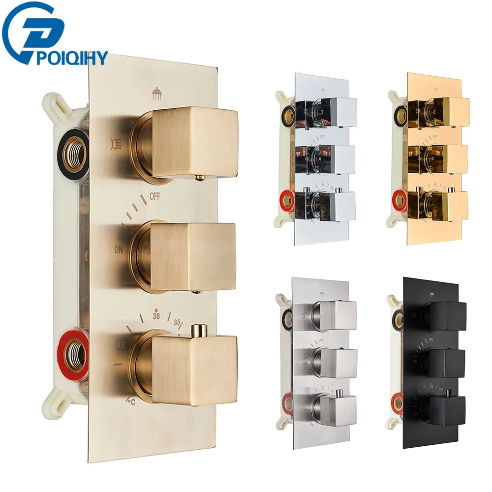 Brushed Gold Thermostatic Shower Mixer Valve Brass 3-Ways