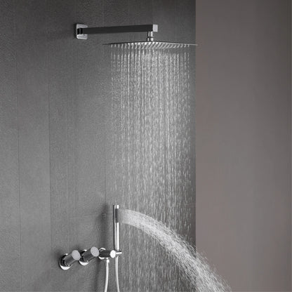 Modern Brass 2-Function Shower System Wall-Embedded Chrome Finish