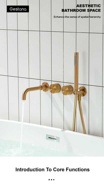 Luxury Brass Brushed Gold Wall Mounted Bathroom Faucet