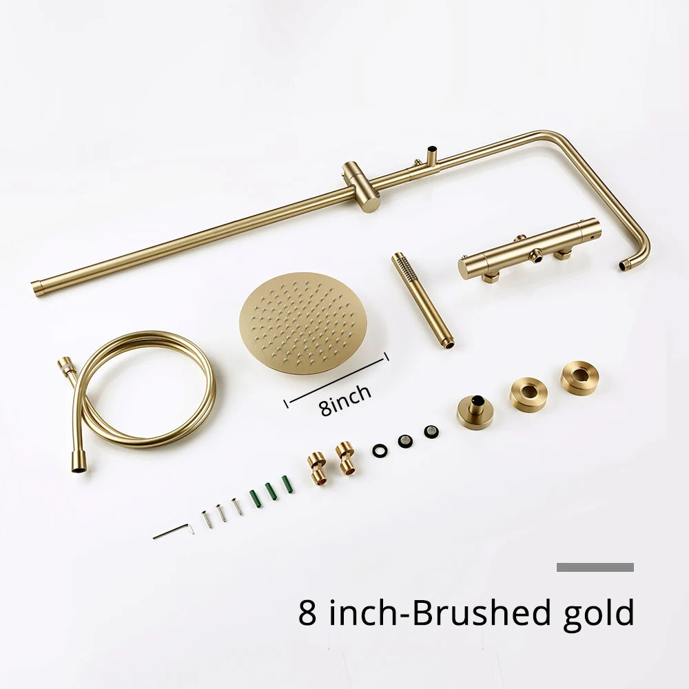 Rose Gold Thermostatic Shower Falcet Sets Wall Mount