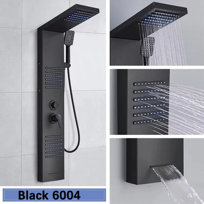 Black Led Shower Panel Tower System Rain Waterfall