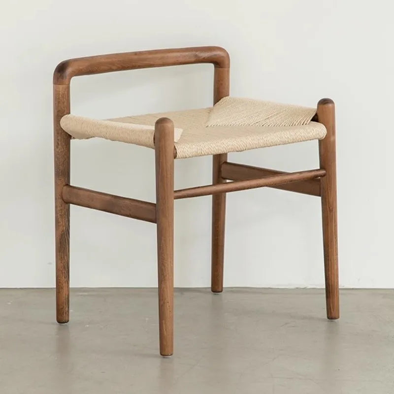 Momo Scandinavian Simple Wood Vanity Stool Rattan Wicker