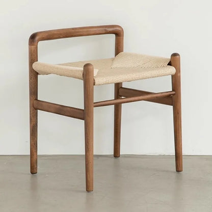 Momo Scandinavian Simple Wood Vanity Stool Rattan Wicker