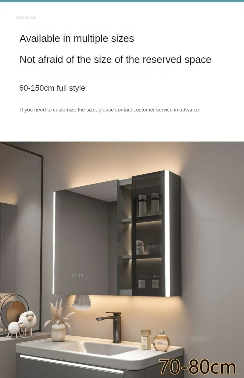 Modern Solid Wood Smart Bathroom Mirror Cabinet Light