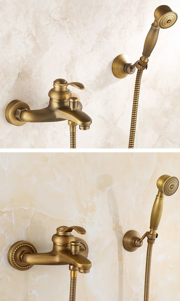 Brass Vintage Gold/Black Simple Shower Spray Handheld Shower