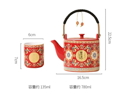 Double Happiness Enamel Wedding Tea Teacup Teapot Bridal