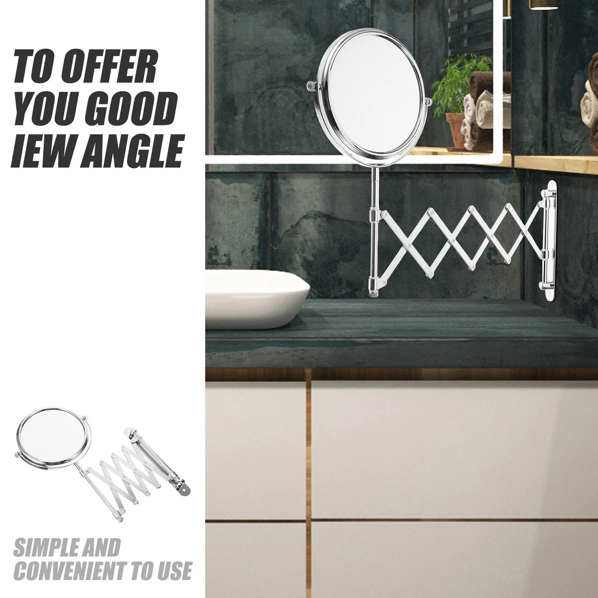 Two-Sided 3x Magnifying Bathroom Wall Mirror Inch Retractable