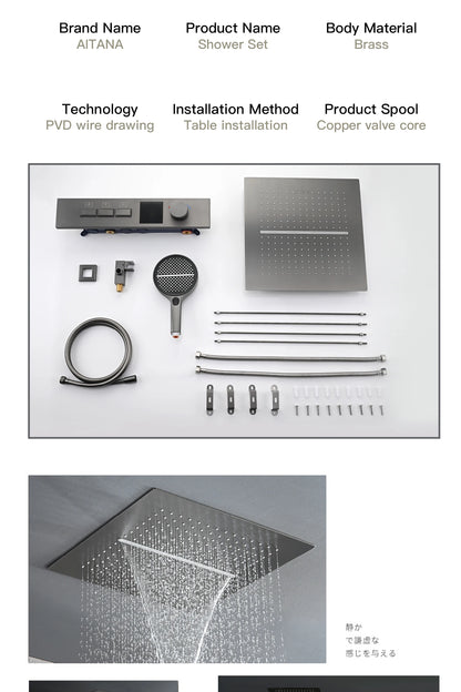 Luxury Gun Gray Brass Shower System Led Digital