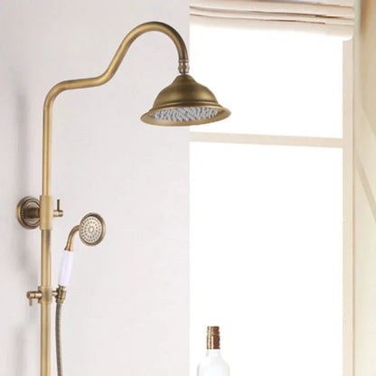 Antique Brass Shower Faucet 8-Inch Rainfall Dual Handle