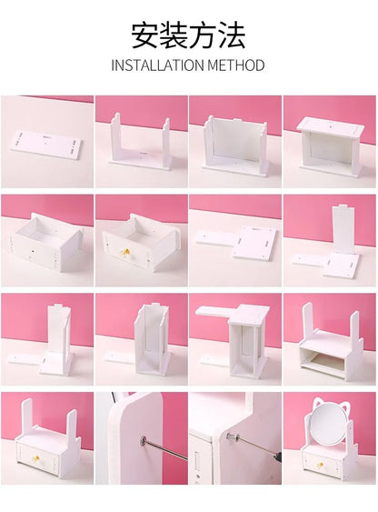 Desktop Drawer-Type Vanity Mirror Storage Box Round Makeup