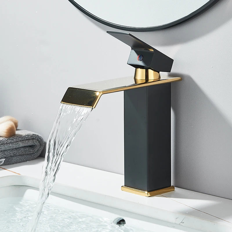 Handle Waterfall Matte Black Bathroom Basin Faucet Waterfall