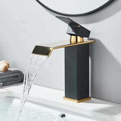Handle Waterfall Matte Black Bathroom Basin Faucet Waterfall