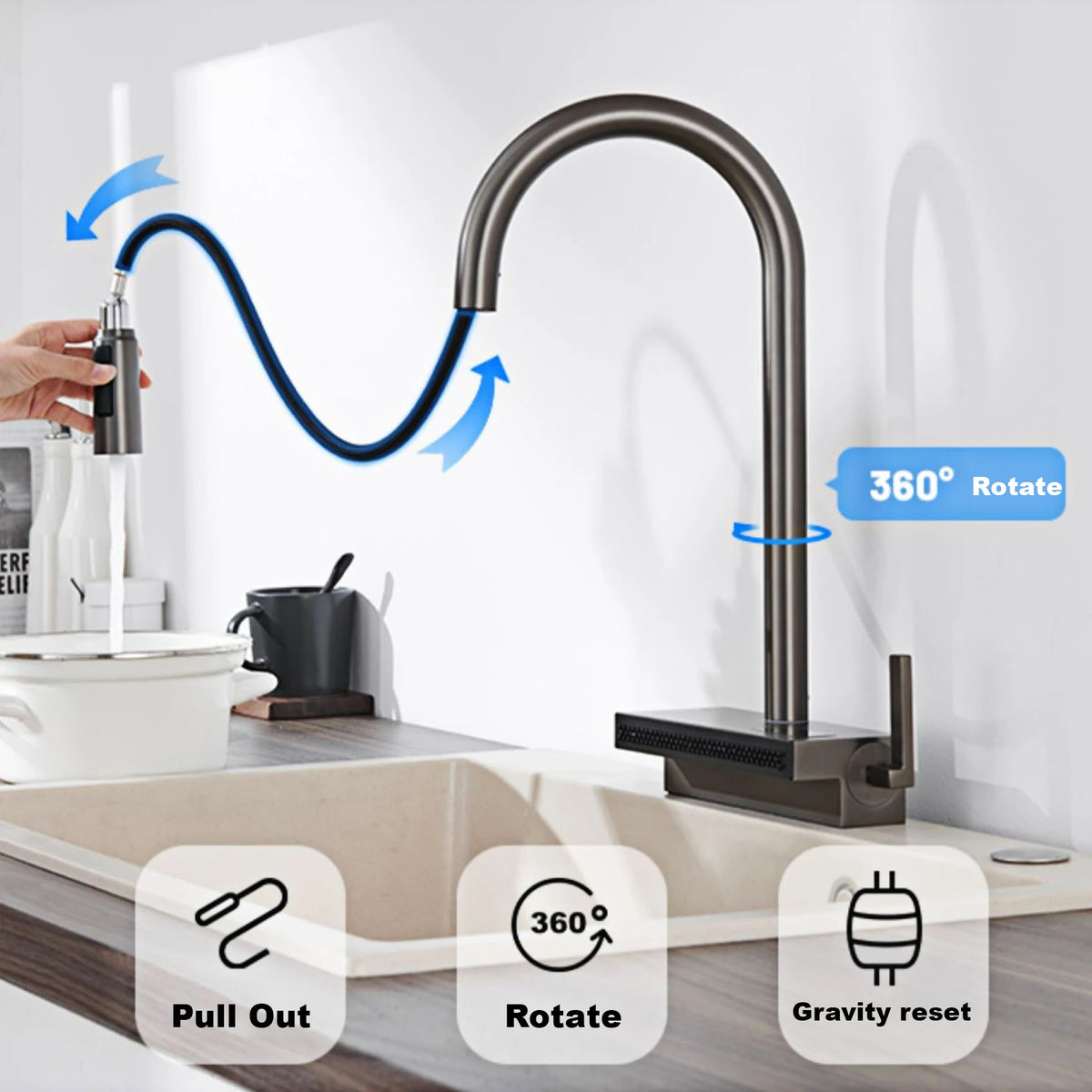 Luxury Gunmetal Brass Led Digital Display Faucet Hole