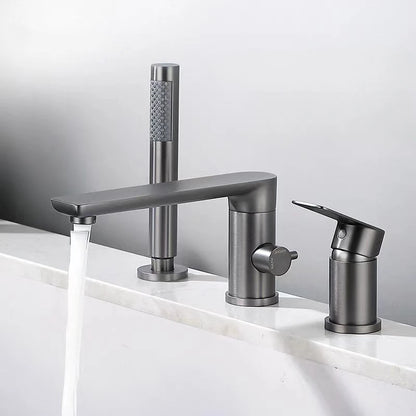 Luxury Gunmetal Black Bathtub Faucet Three Hole Mounting