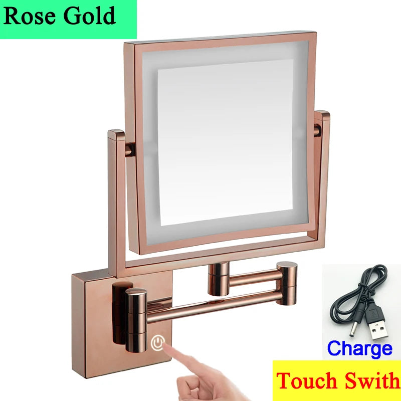 Square Touch Led Folding Bathroom Mirror 3x Magnifying