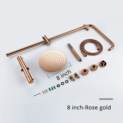 Rose Gold Thermostatic Shower Falcet Sets Wall Mount