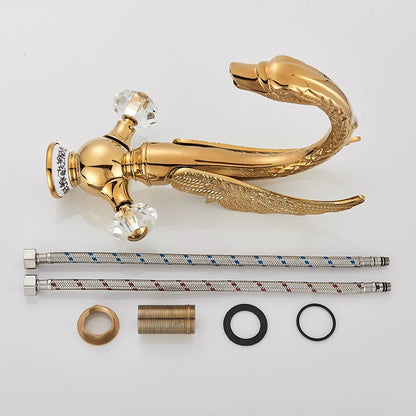 Golden Luxury Swan Basin Faucet Deck Mounted Bathroom