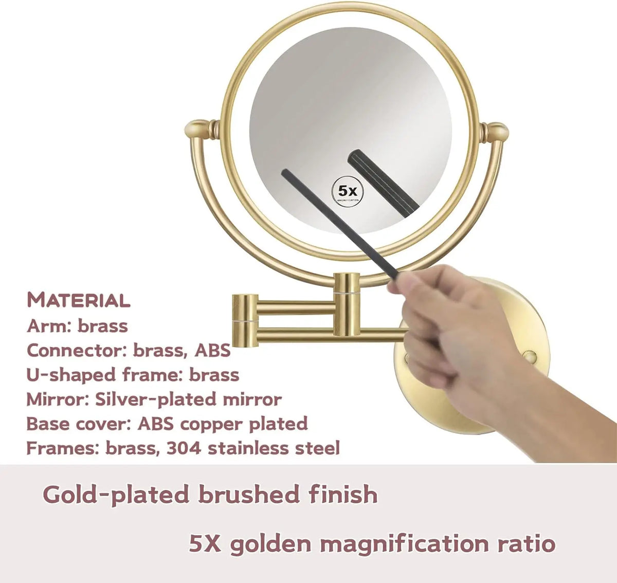 Brushed Gold Led Folding Touch Bathroom Mirrors Of