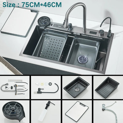 304 Stainless Steel Waterfall Sink Digital Display Large