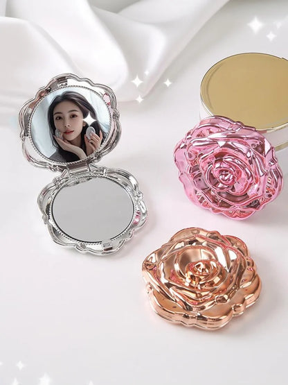 Double Sided Pocket Mirror Retro Rose Pattern Compact