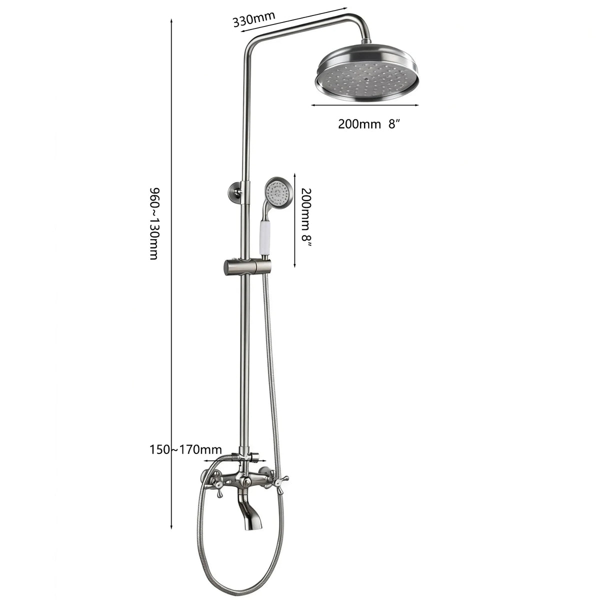 Kemaidi Shower Faucets Nickel Brushed Adjustable Rain Shower