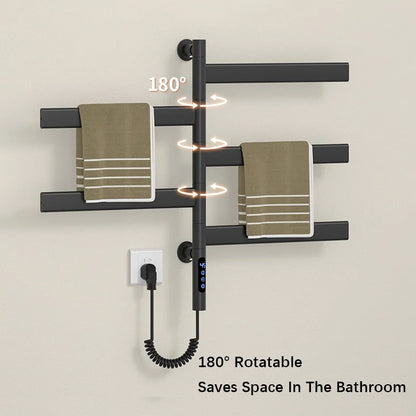 Black Electric Towel Rack Bathroom Temperature Time Smart