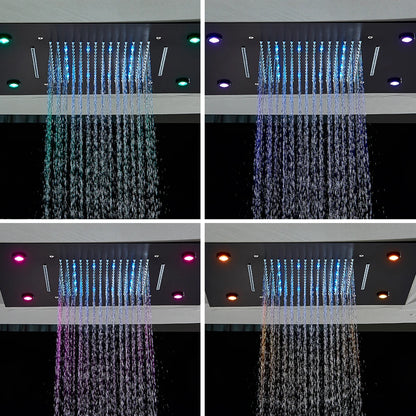Black Thermostatic Bathroom Shower Faucet Remote Led Rainfall